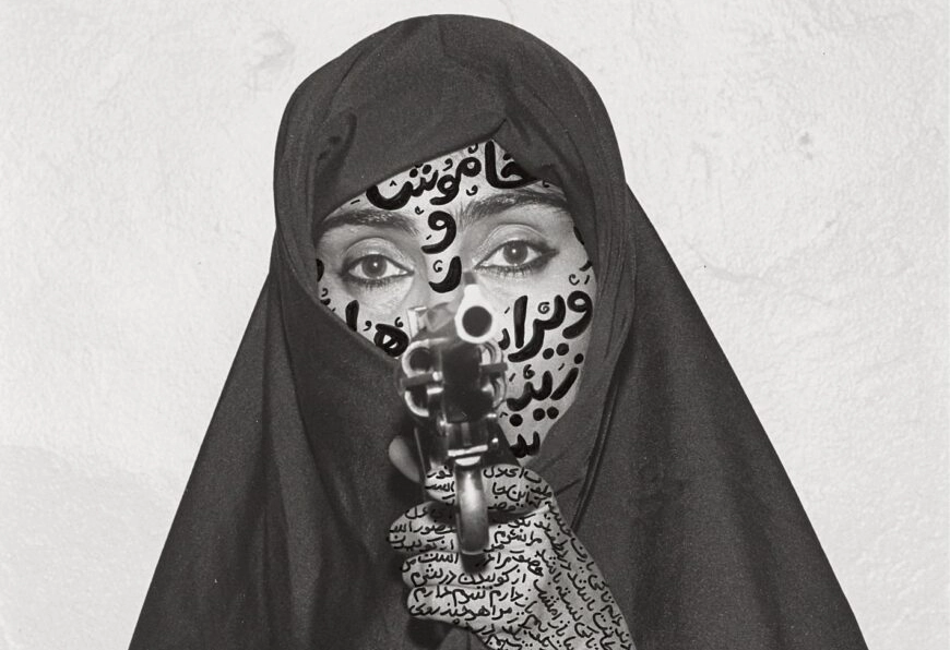 Shirin Neshat Faceless Women of Allah series 1994 ink and black and white print on RC paper courtesy Barbara Gladstone Gallery New York and Brussels © Shirin Neshat
