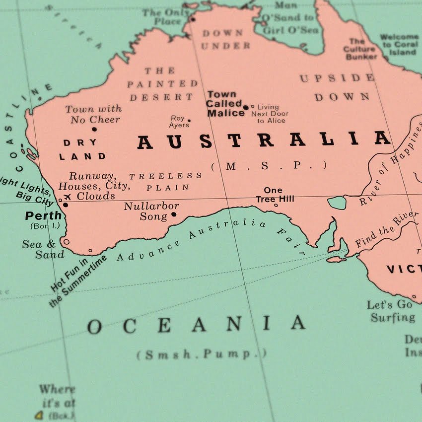 World Song Map Mondo canzoni mappa Australia