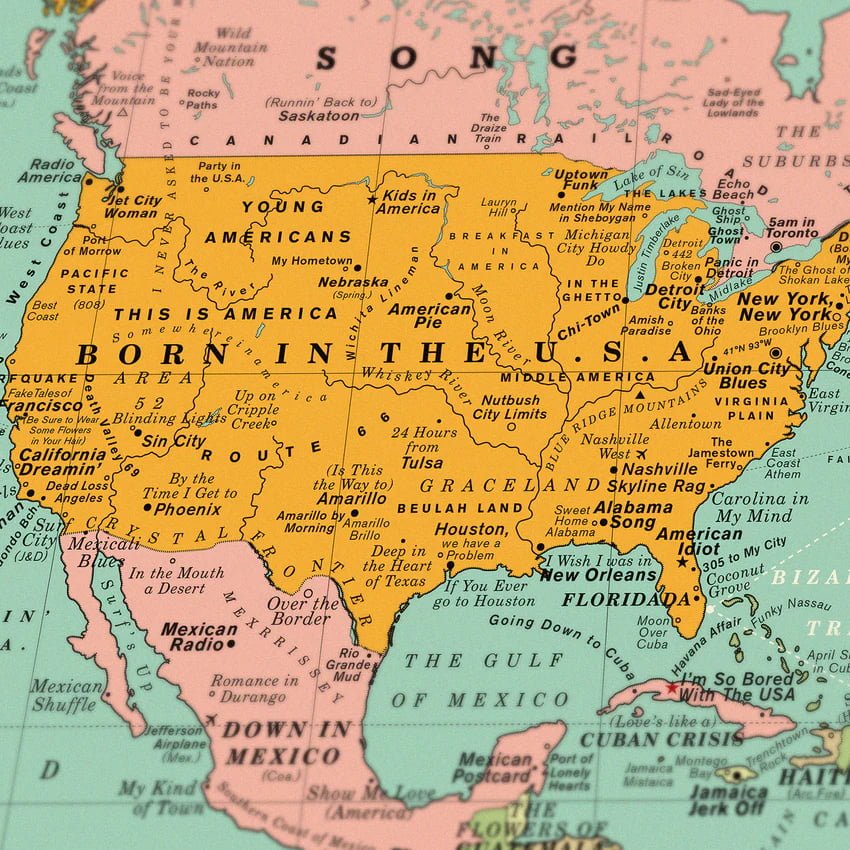 World Song Map Mondo canzoni mappa USA