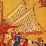 Il baco da seta il carro imperiale Ming con le bandiere, pittura su seta. Taipei, National Palace Museum