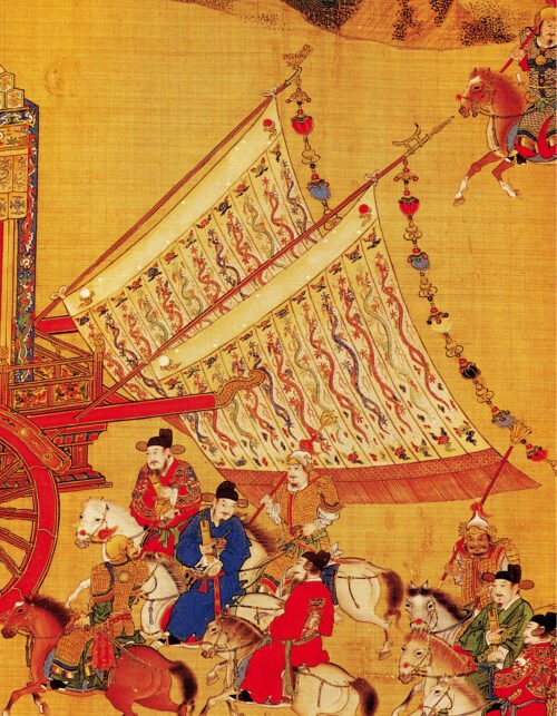 Il baco da seta il carro imperiale Ming con le bandiere, pittura su seta. Taipei, National Palace Museum Il baco da seta il carro imperiale Ming con le bandiere, pittura su seta. Taipei, National Palace Museum