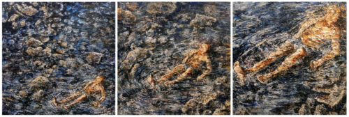 Bagnante,-2012--Trittico-olio-su-tela--115x345-cm raffaele minotto elementi sensoriali bagnante trittico