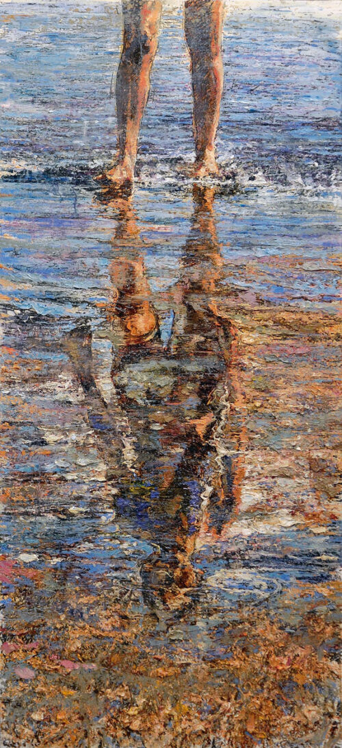 Figura-riflessa---1,-2016--olio-su-tela--110x50-cm raffaele minotto elementi sensoriali mostra figura riflessa