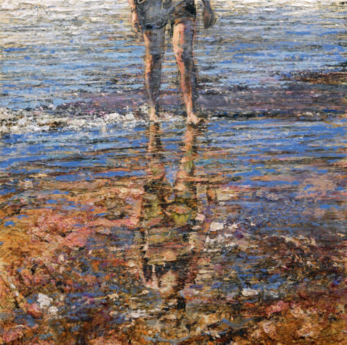 Figura-sulla-battigia,-2016-olio-su-tela--50x50-cm raffaele minotto elementi sensoriali mostra figura battigia