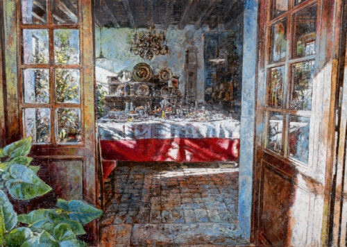 Il-banchetto-del-sole,-2023-olio-su-tavola--50x70-cm raffaele minotto elementi sensoriali mostra banchetto sole