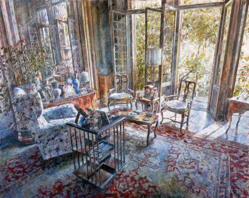 Interno-illuminato,-2018--olio-su-tavola--120x150-cm raffaele minotto elementi sensoriali mostra interno illuminato