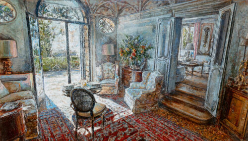 Le-stanze-del-Galero--(Villa-il-Galero-Asolo),-2024--olio-su-tavola--40x70-cm raffaele minotto elementi sensoriali mostravilla galero