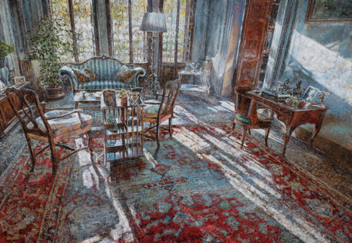 Scorcio d’interno, 2024 olio su tavola 70x100 cm raffaele minotto elementi sensoriali mostra scorcio d'interno