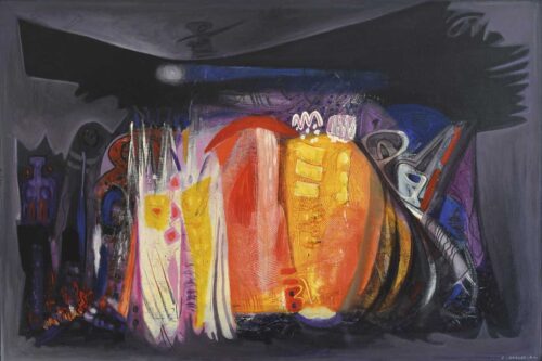 2000-Attorno-al-fuoco,-2000,-acrilico-su-tela,-cm.-100x150 Abdallah Kaled la patria interiore galleria nino sindoni 2018 gioia