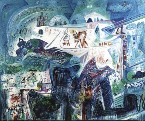 2010-Blu-Mediteraneo,-2010,-acrilico-su-tavola,-cm.-100x120 Abdallah Kaled la patria interiore galleria nino sindoni 2018 blu mediterraneo