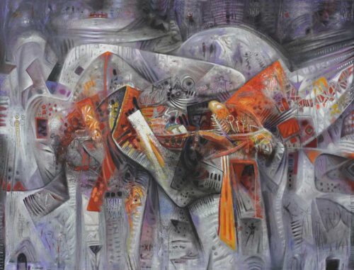 2018-Movimento-notturno,-2018,-acrilico-su-tela,-cm.-150x200 Abdallah Kaled la patria interiore galleria nino sindoni 2018 movimento notturno