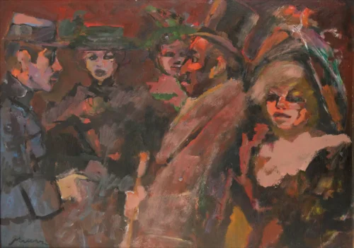 mino-maccari-cinque-figure mino maccari l'ironia visionaria galleria marchetti roma cinque figure