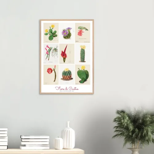 3b2d8d31-b56f-4dc6-a21e-167ef7735f0f.webp fiori di cactus, Familie Der Cacteen, poster cornice legno, home decor