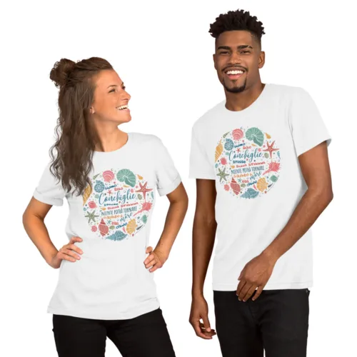 unisex-staple-t-shirt-white-front-67e2d2e7aabbe.jpg t-shirt maglietta unisex conchiglie andrea lazslo de simone