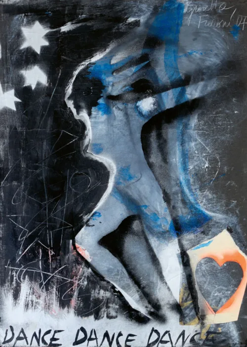 Fioroni,-Dance,-2004,-tecnica-mista-su-carta-applicata-su-tela,-cm-70x50- giosetta fioroni La scrittura delle farfalle Opere su carta 1959-2021 dance