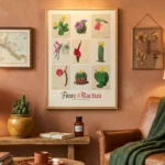 Poster fine art . Familie der Cacteen | Stampa Botanica da Acquerelli Ottocenteschi