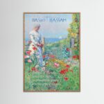 Poster fine art "Incroci" con dipinto di Childe Hassam e haiku di Bashō Matsuo su sfondo di giardino fiorito