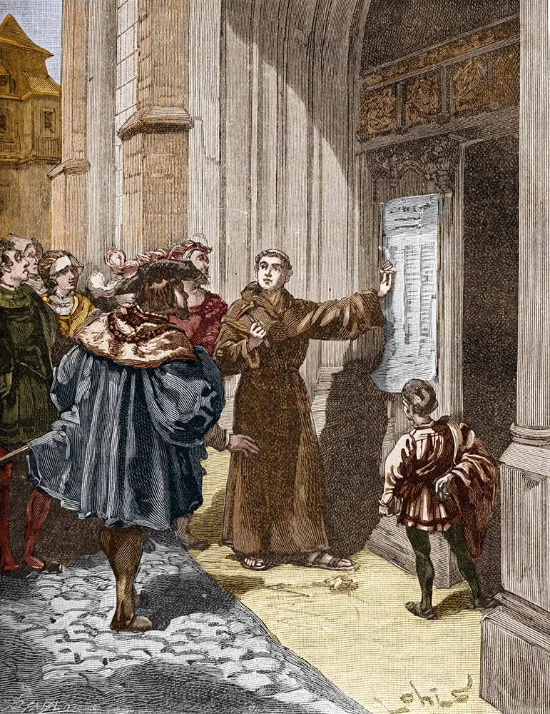 Artista sconosciuto, Martin Lutero affigge le sue 95 tesi a Wittenberg, 31 ottobre 1517