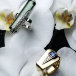 Anello quadrato Oro tormalina verde brillanti Collezione Gioielleria Brunelli 44. Anello quadrato Oro zaffiro brillanti