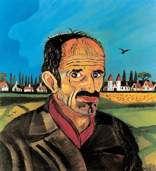 Autoritratto, 1954 olio su faesite, cm 70 x 65 (Collezione Mazzanti) Antonio Ligabue Autoritratto, 1954 olio su faesite