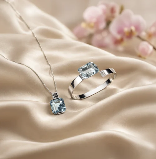 Collana Oro acquamarina diamante taglio princess