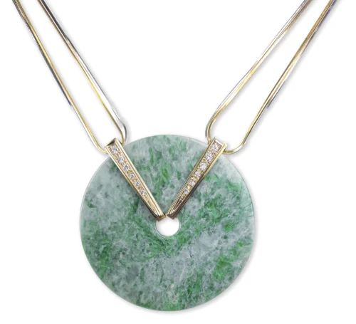 Collana Oro bianco e oro giallo Bi in giada brillanti Collezione Gioielleria Brunelli