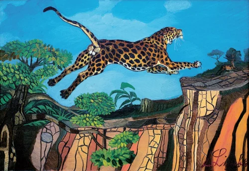 Leopardo sulla roccia, 1960 olio su tela, cm 60 x 50 Leopardo sulla roccia 1960 olio su tela cm 60 x 50
