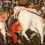 Radici • Ligabue Scipione Zavattini 12 Annunziata Scipione Mungitura nella stalla, 1979 olio su tela