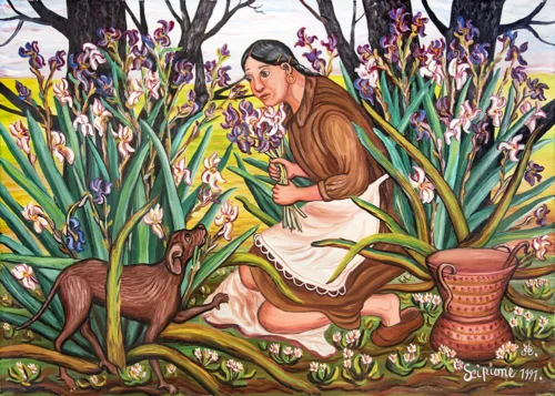 Signora tra i gigli, 1991 olio su tela, cm 50 x 70 Annunziata Scipione Signora tra i gigli, 1991 olio su tela, cm 50 x 70